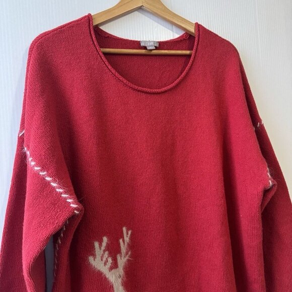 J.Jill Womens XL Red Yak Angora Reindeer Stitch Sleeve Sweater Christmas Winter - Picture 4 of 16